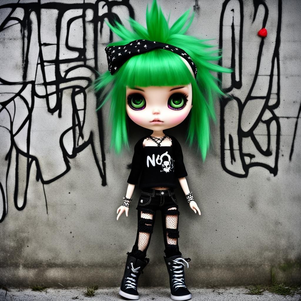 Goth Punk Blythe Doll with Graffiti, Digital Art