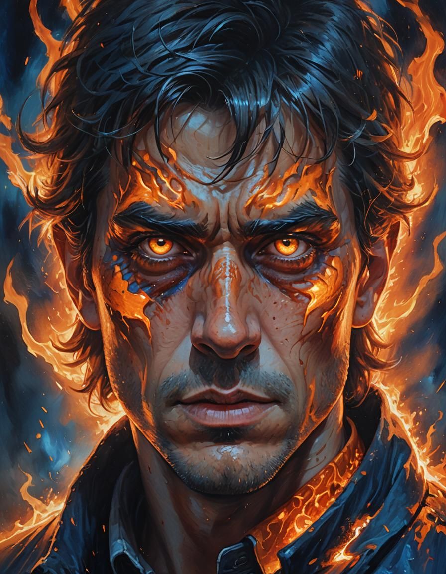 Intense Portrait of a Person with Molten Eyes