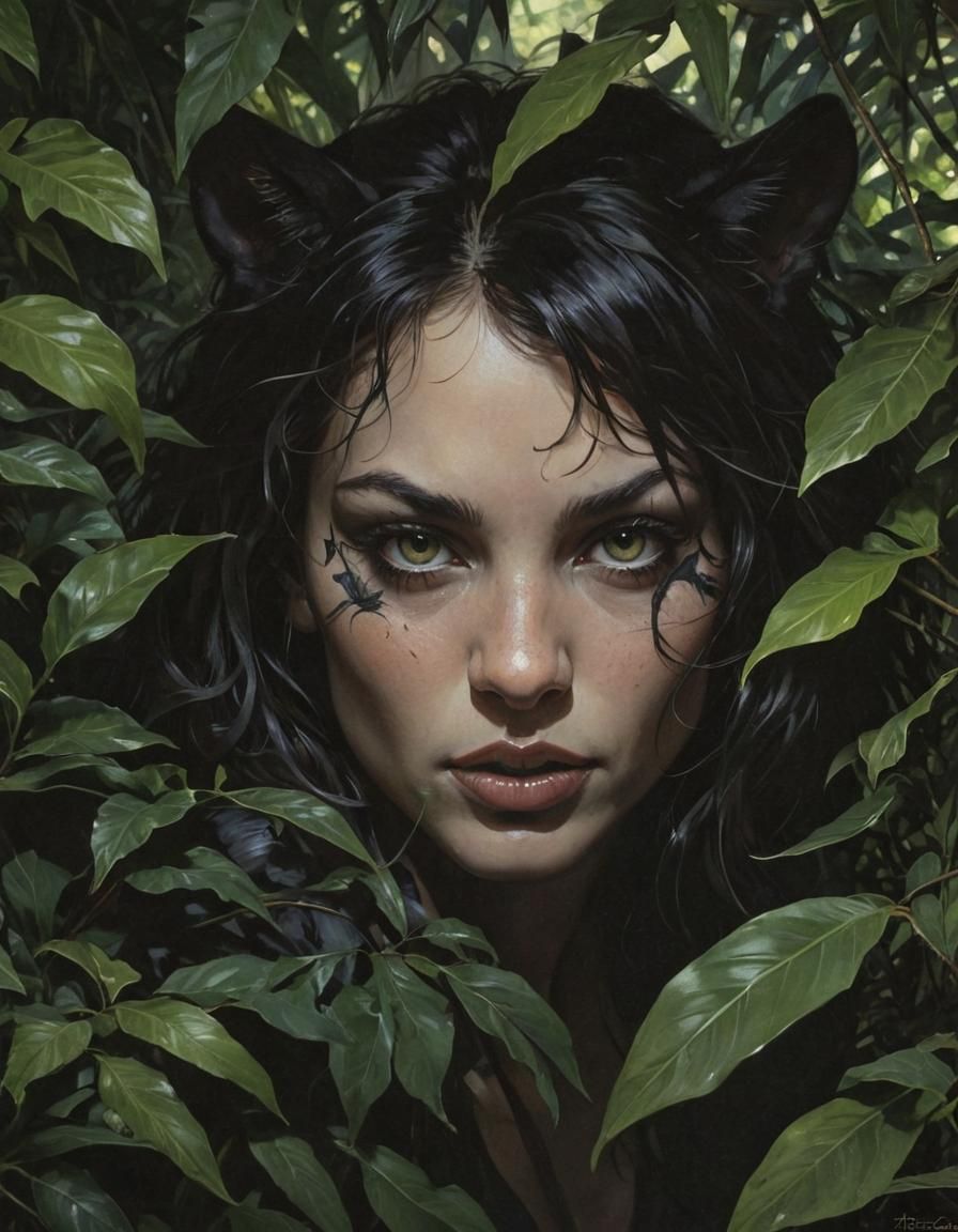 Feral Panther Hybrid Lurking in Jungle Shadows