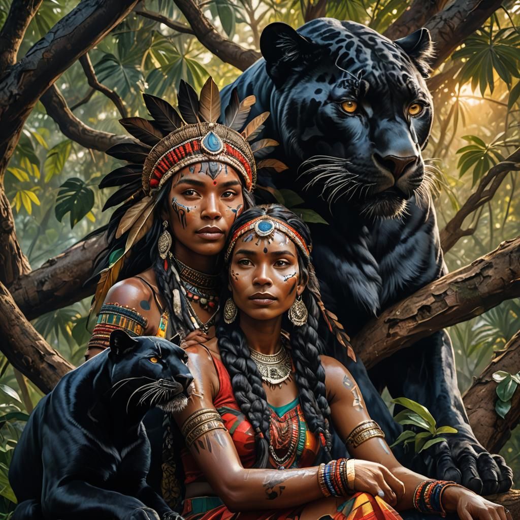 Indian Amazon Woman with Panther: Hyperrealistic Splash Art