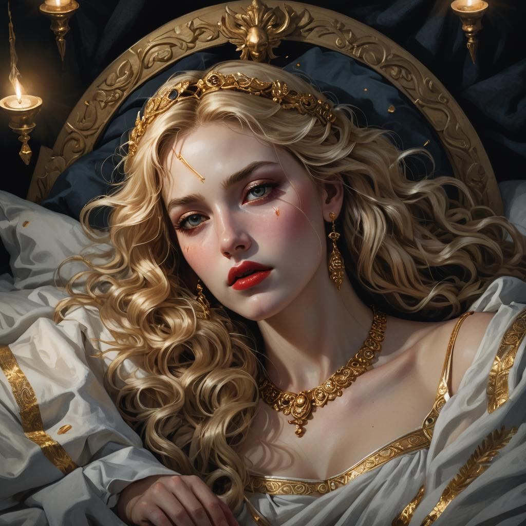 Demigoddess in Bed: Ethereal Night Portrait