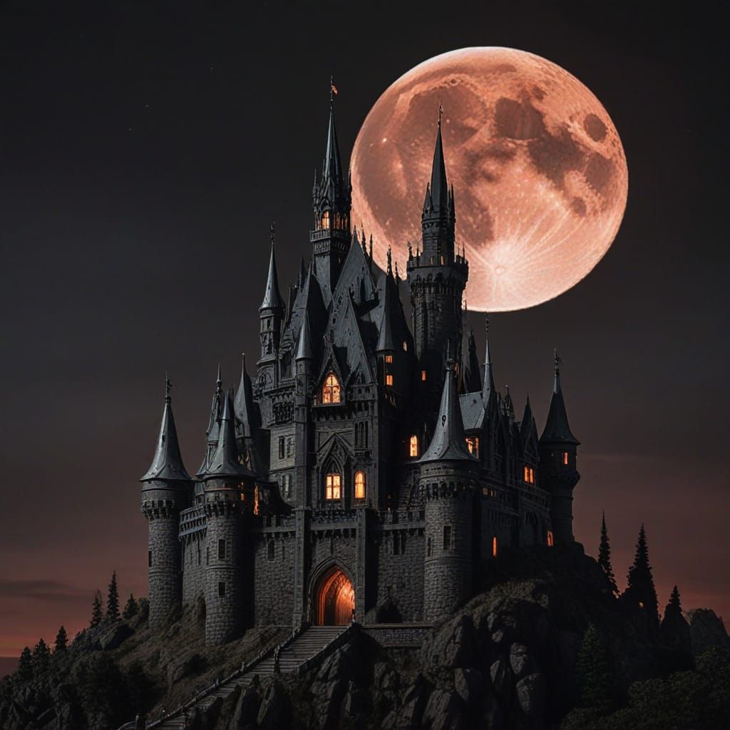 Gothic Castle Under Bloodmoon