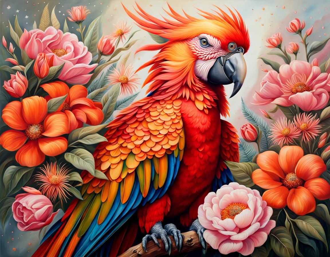 Glitter Phoenix with Australian Flora as Oil Painting