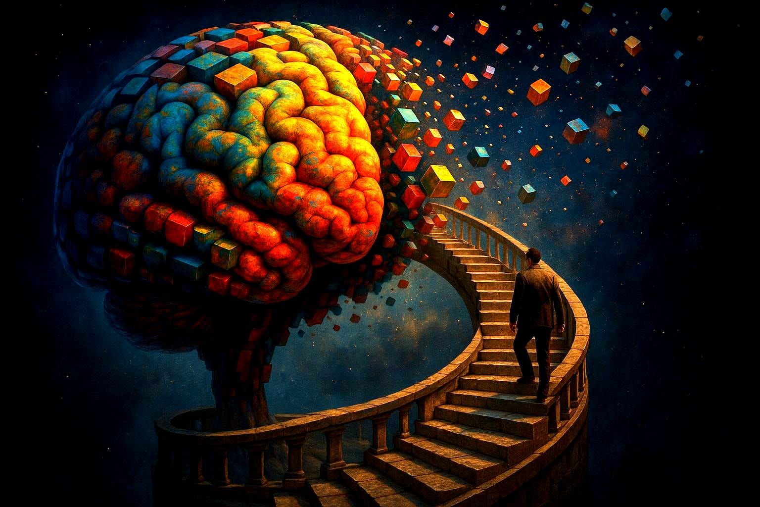 Surreal Brain Dissolving Into Space, Stone Stairway
