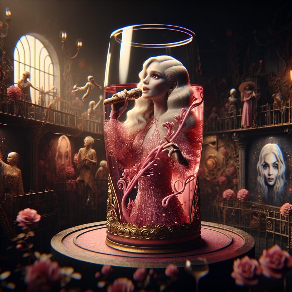 Singer Trapped in Rose Wine Bottle: Fantasy Concept Art