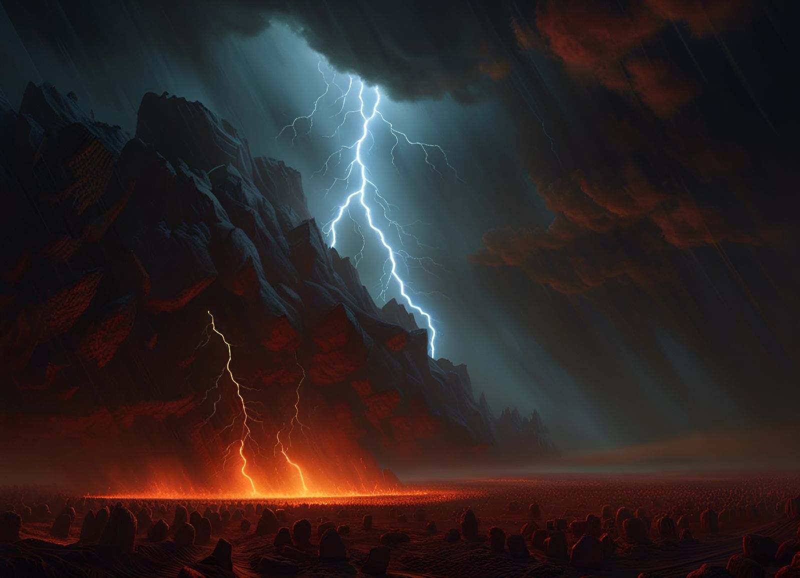 Infernal Lightning Storm in Dark Surrealist Style