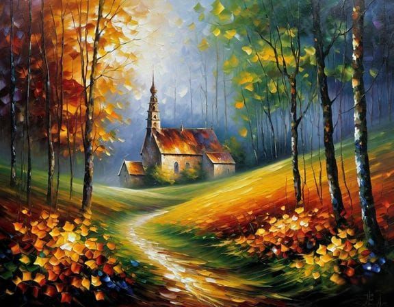 Solitary Figure in Colorful Autumn Landscape