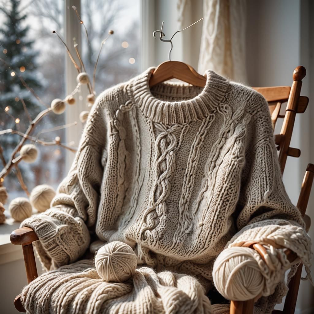 Knitted Sweater on Rocking Chair in Soft Light
