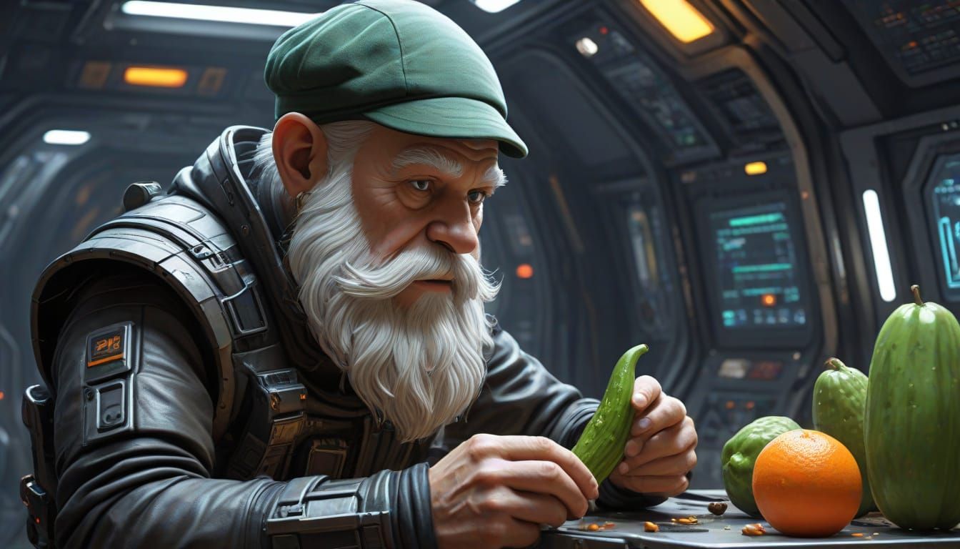 Pickle-Gnome Transformation in Futuristic Steampunk Style