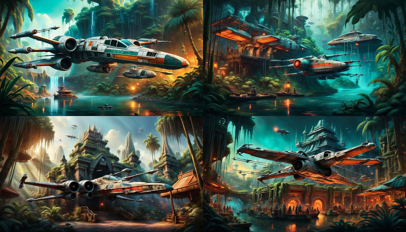 Adventureland in Star Wars with X-Wing Fighter