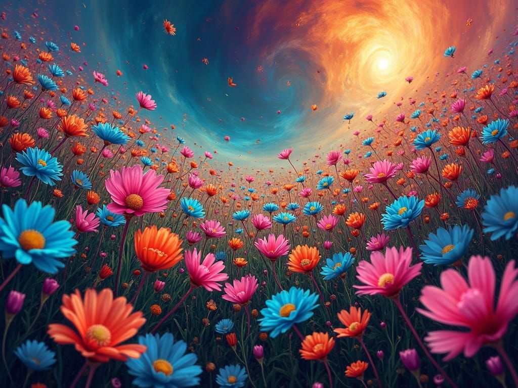 Surreal Wildflower Landscape in Vibrant Colors