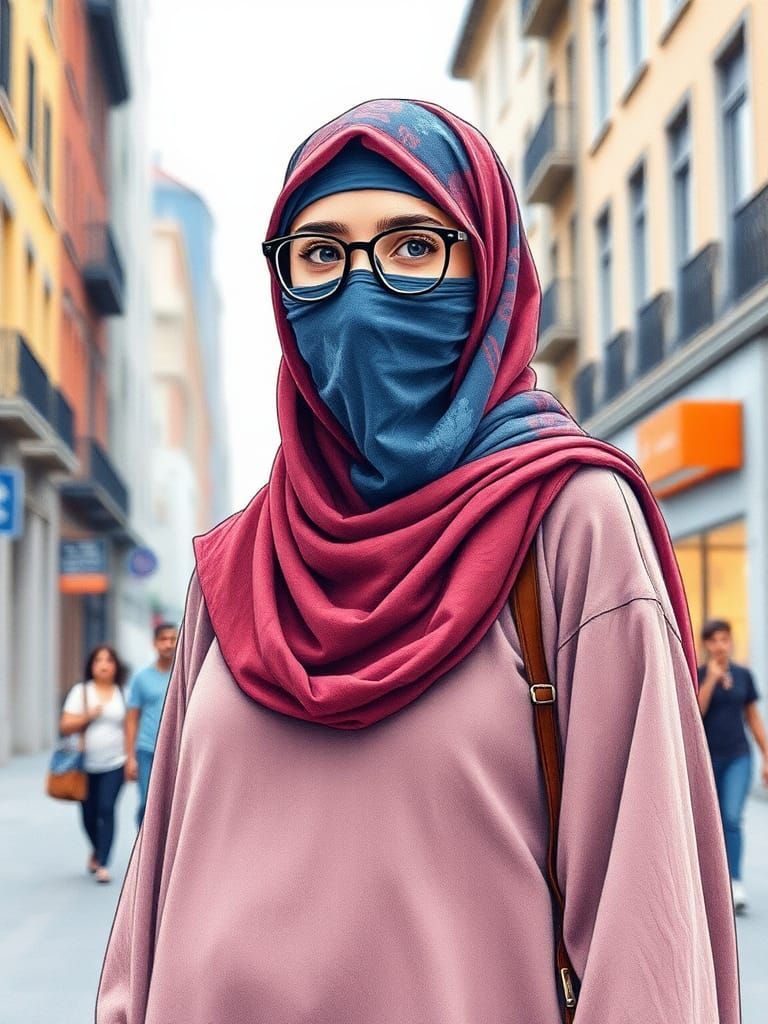 European Woman in Niqab, Pop Art Portrait