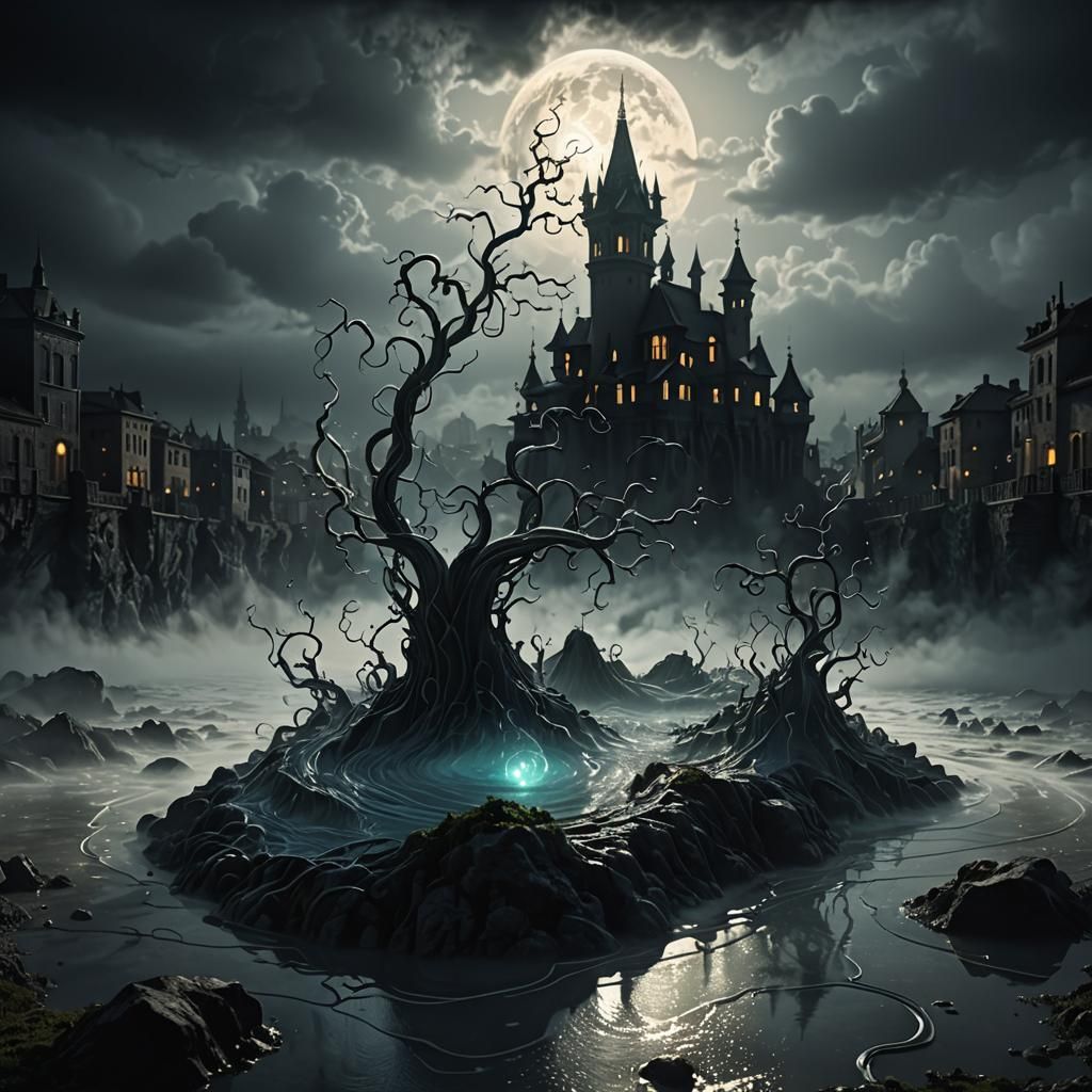 Ethereal Glass A in Fog, Dark Fantasy 3D Render