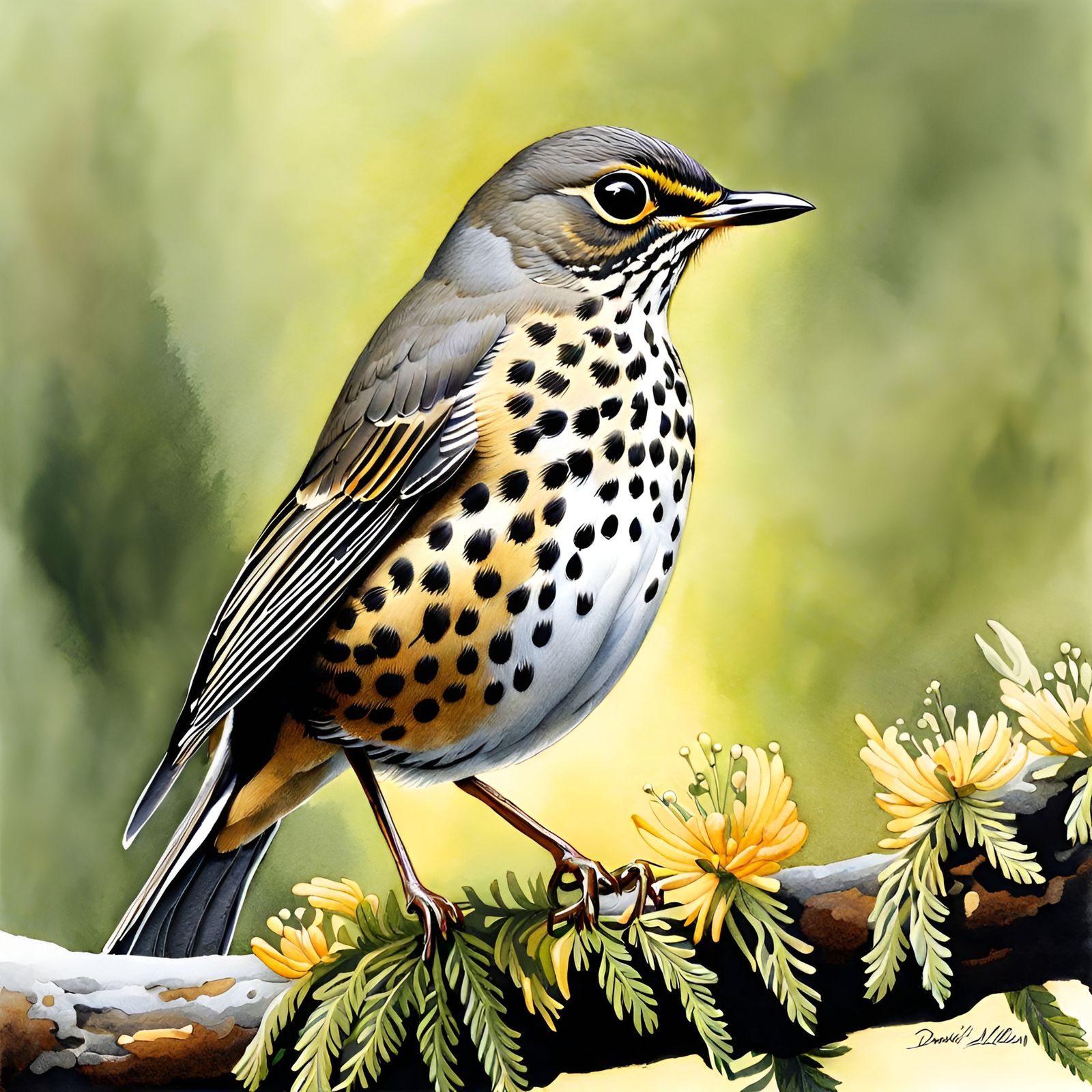 Swainson's Thrush Illustration in Watercolor Style