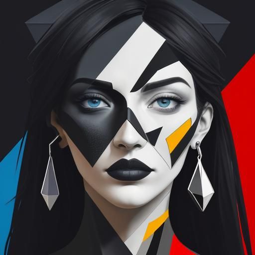 Cubist Portrait with Fragmented Forms and Vibrant Colors