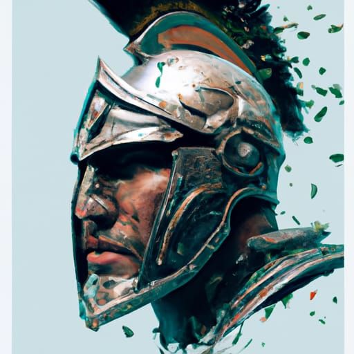 Imperial Guard Portrait with Roman Mask, Hyperrealistic Art