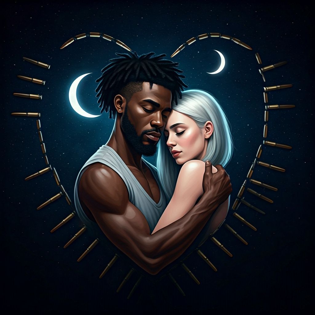 Couple Embracing Inside a Celestial Heart
