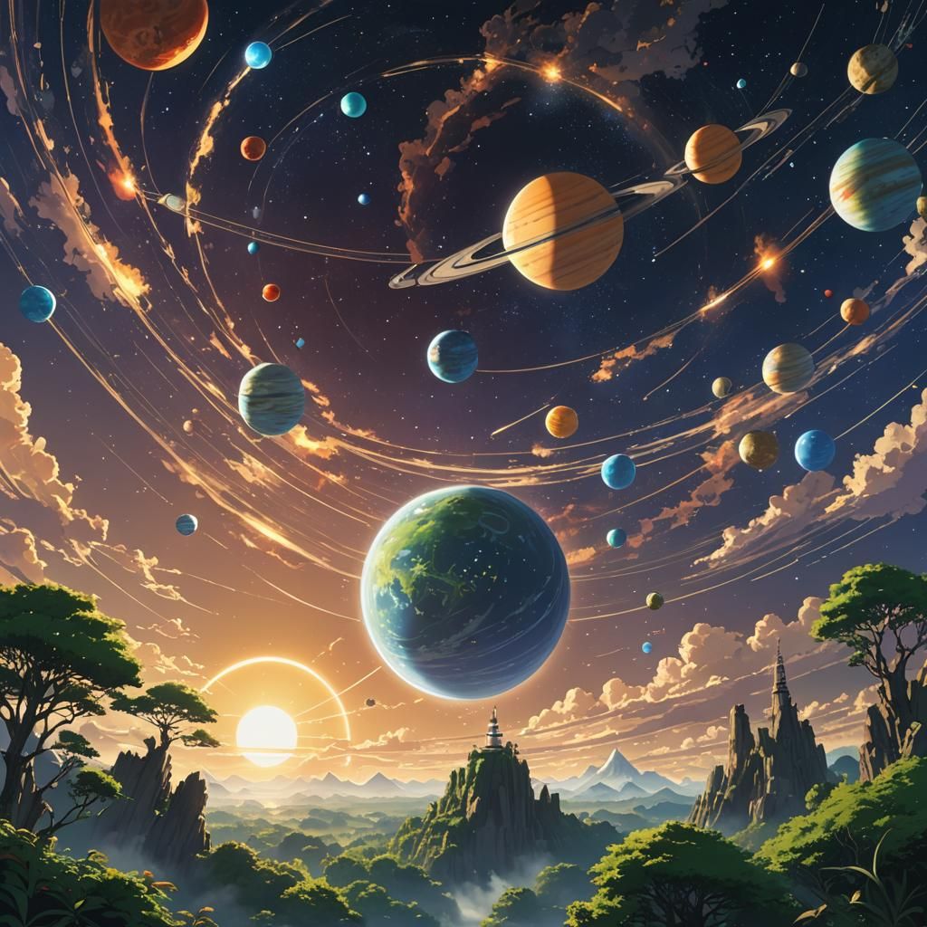 Solar System in Studio Ghibli Anime Style