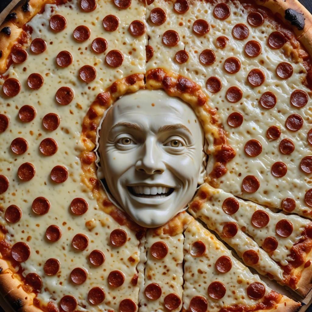 Surreal Pizza Portrait with Human Face