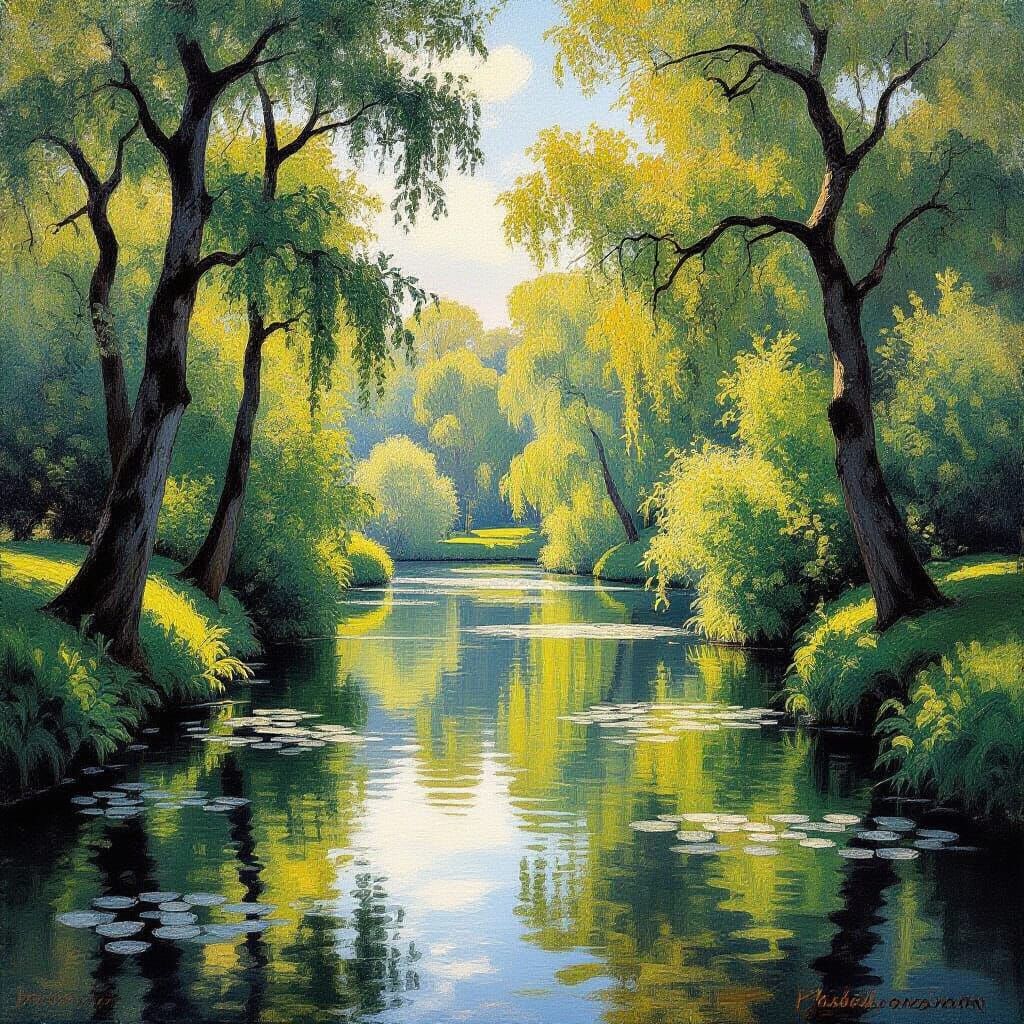 Lush Forest in Impressionistic Style