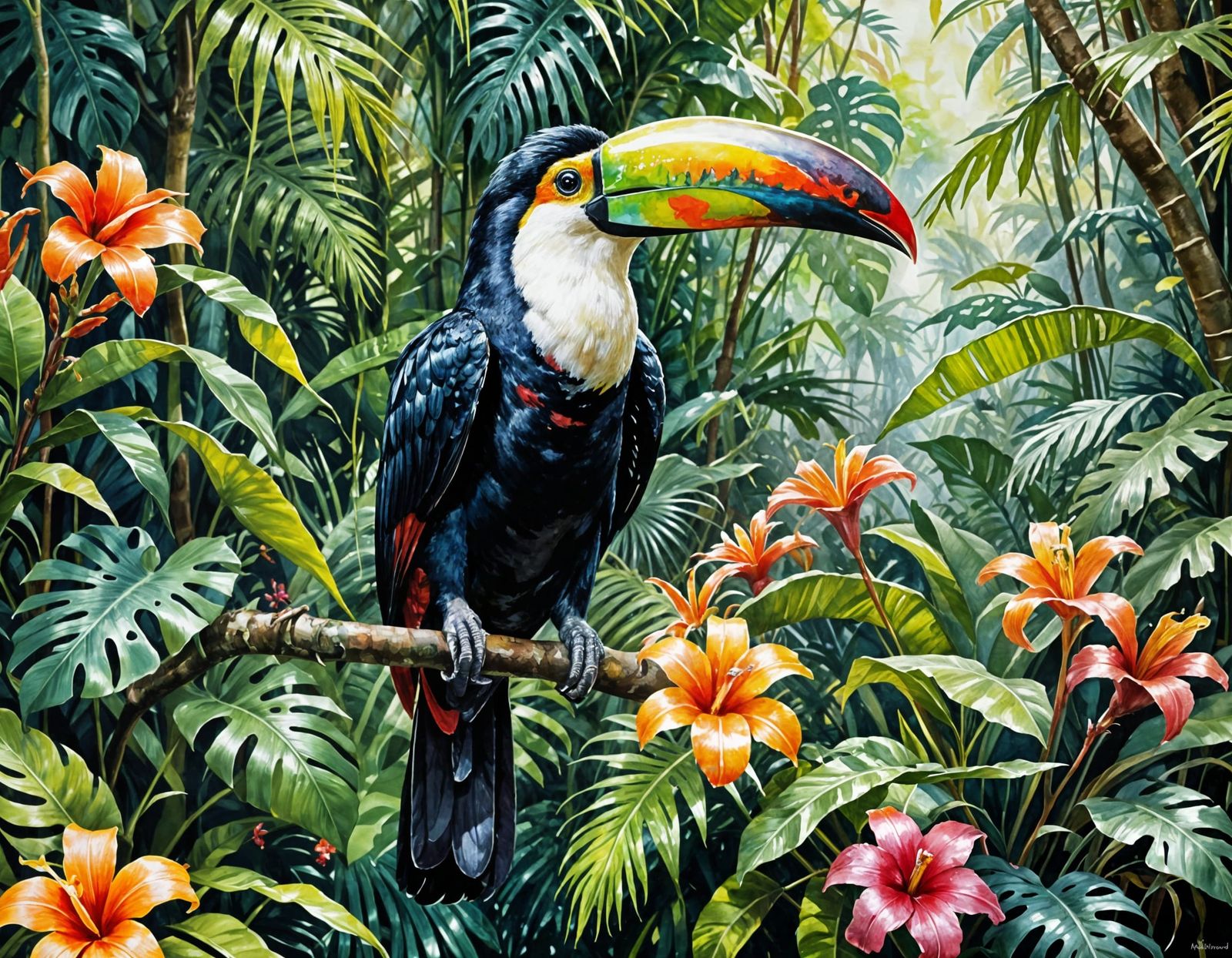 Exotic Toucan in Watercolor and Metallic Ink