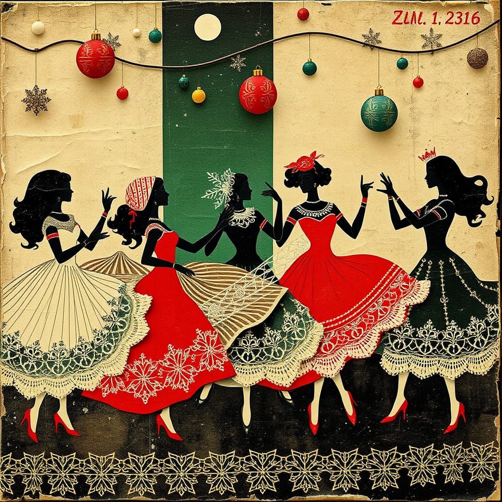 Vibrant Christmas Scene in Constructivist Style