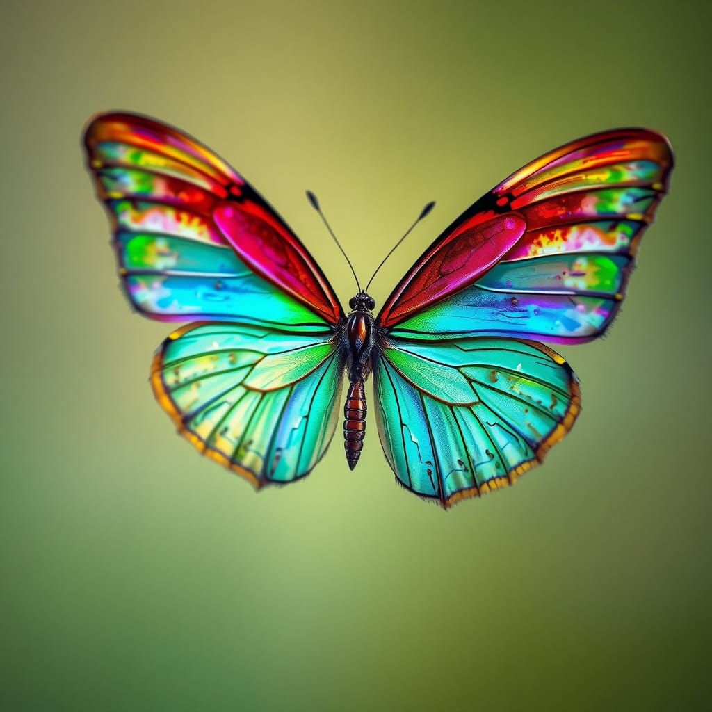 Hyperrealistic Butterfly in Emerald, Sapphire, and Ruby Hues