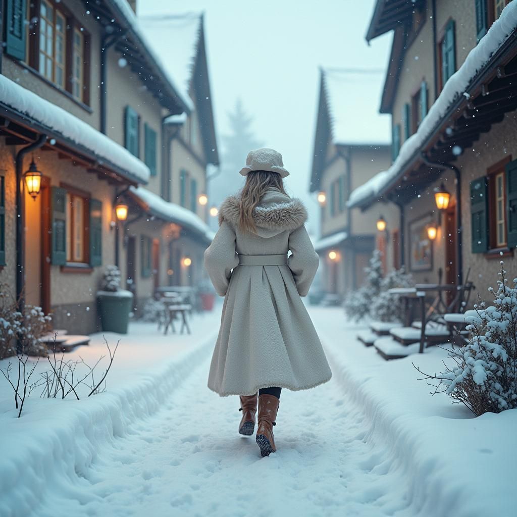 Alsatian Winter Village Scene in Detailed Matte Painting