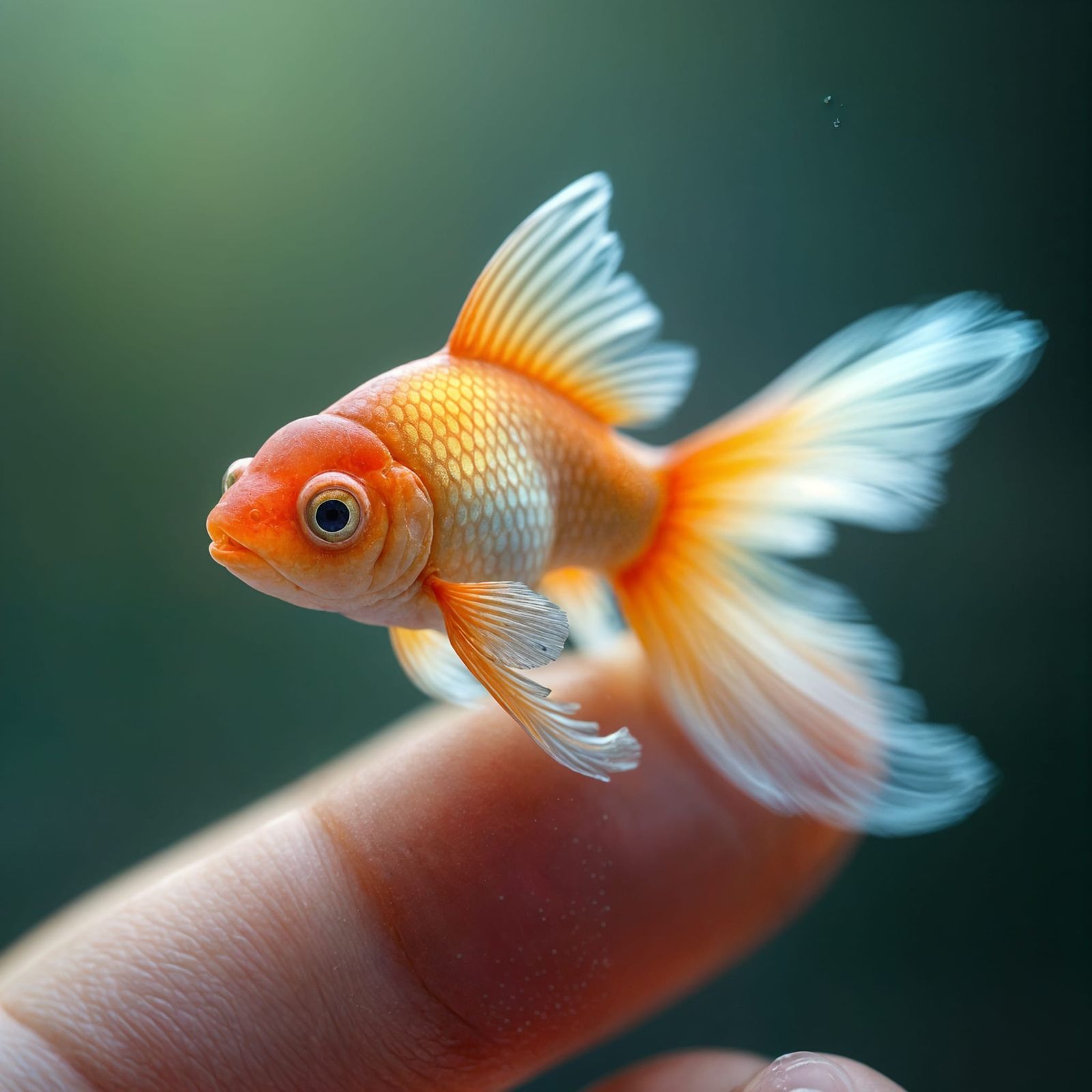 Small Goldfish Magically Hovering on Finger