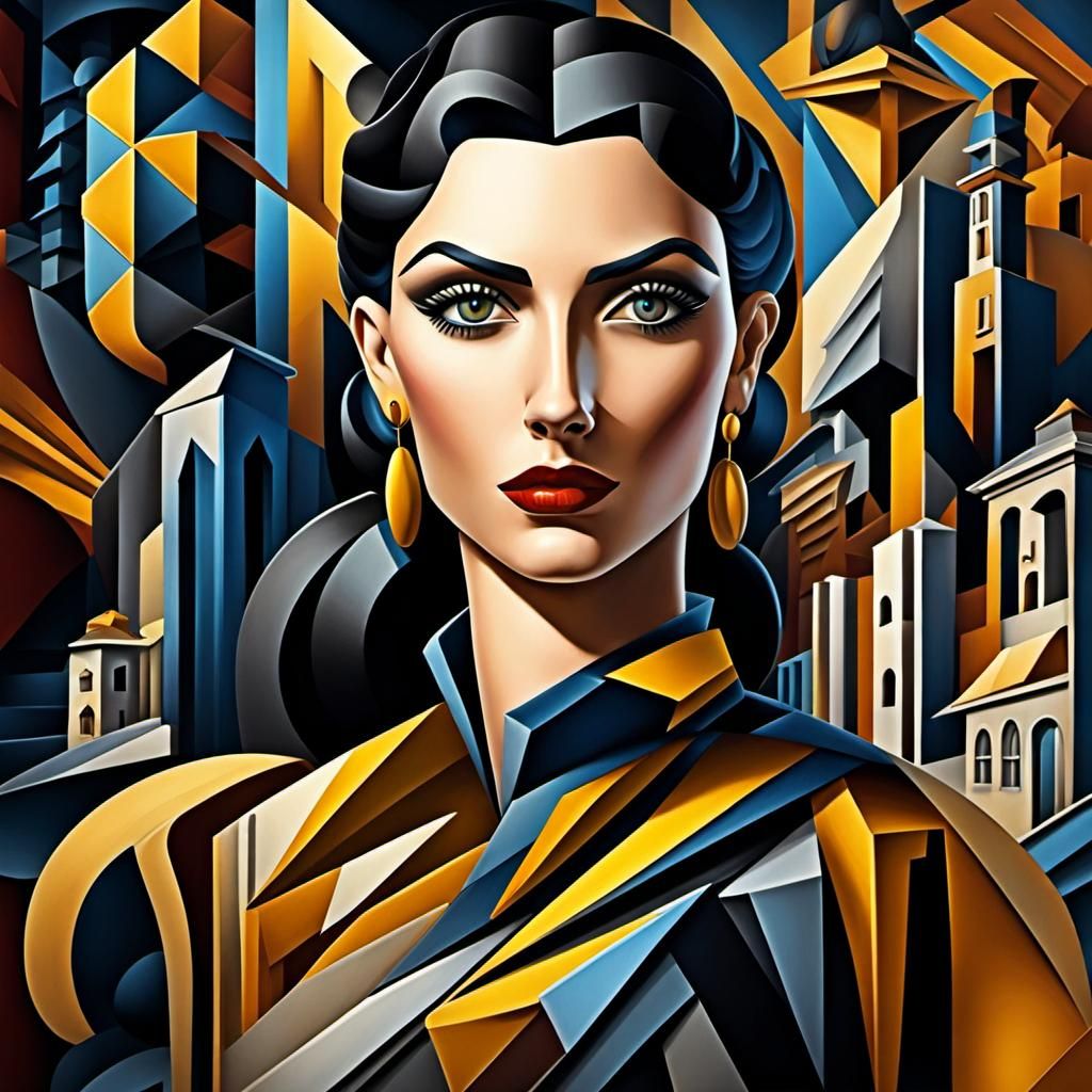 Stunning Woman in Cubist Design: Detailed Matte Painting