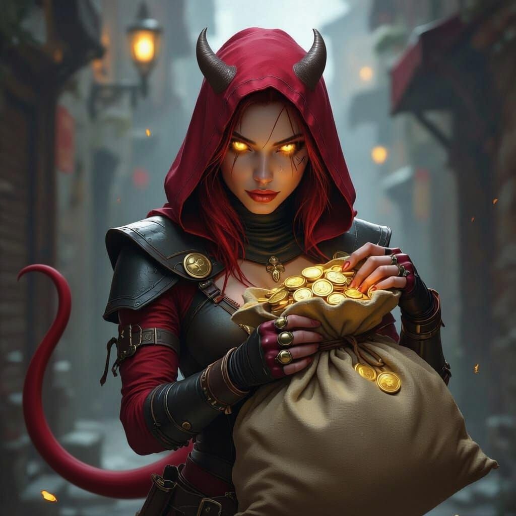 Red Skinned Rogue With Golden Eyes and Stolen Gold