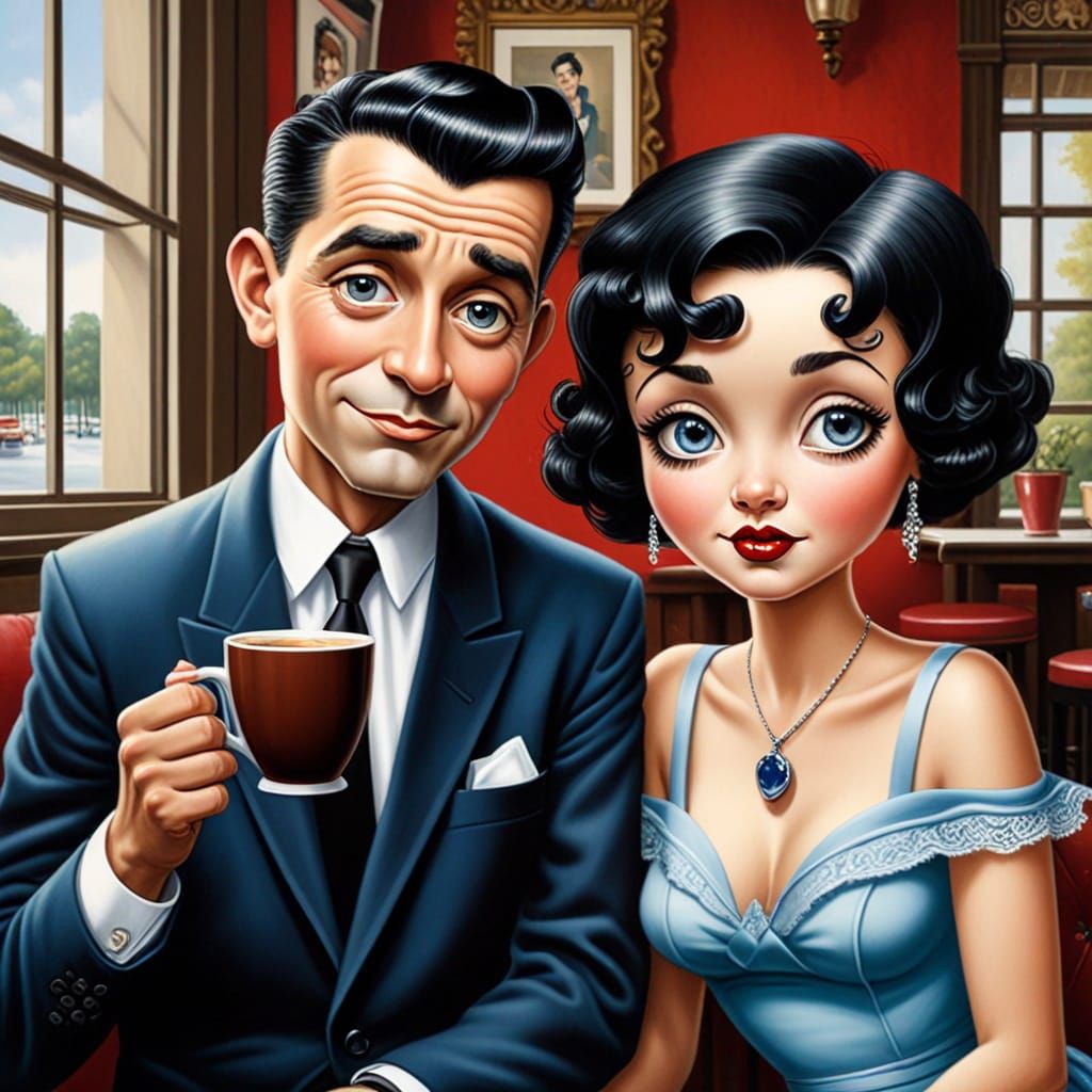 Betty Boop Couple Enjoy Morning Coffee in Big Eyes Style