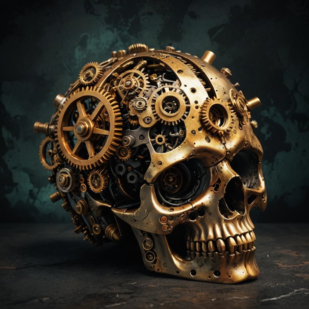 Steampunk Skull with Gears in Gothic Style