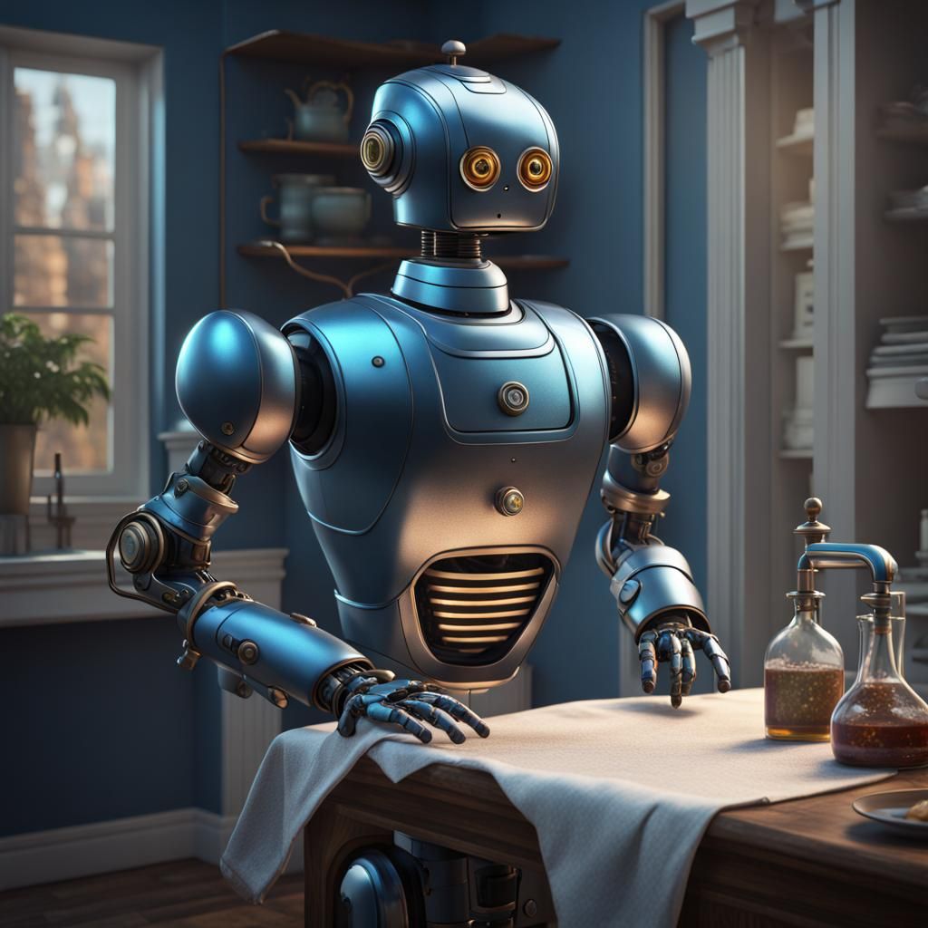 Robot Butler Ironing: Detailed Matte Painting