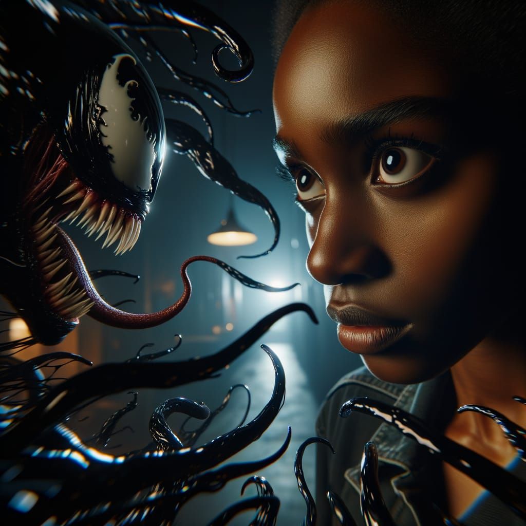 Woman Confronts Menacing Tentacles in Dark Setting