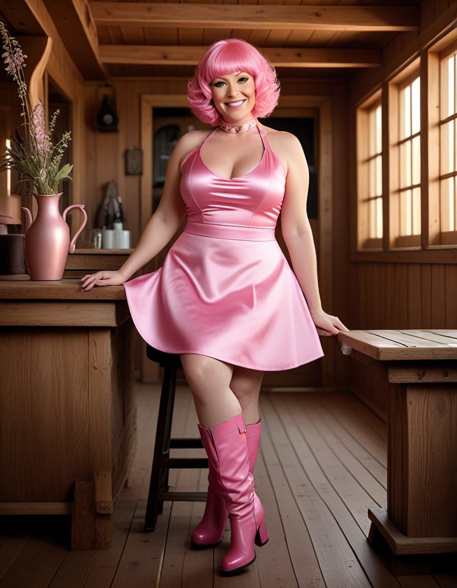 Hyperrealistic Portrait of a Woman with Pink Wig