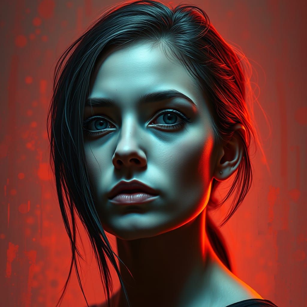 Vibrant Portrait of an Enigmatic Woman in a Bold, Hyperreali...