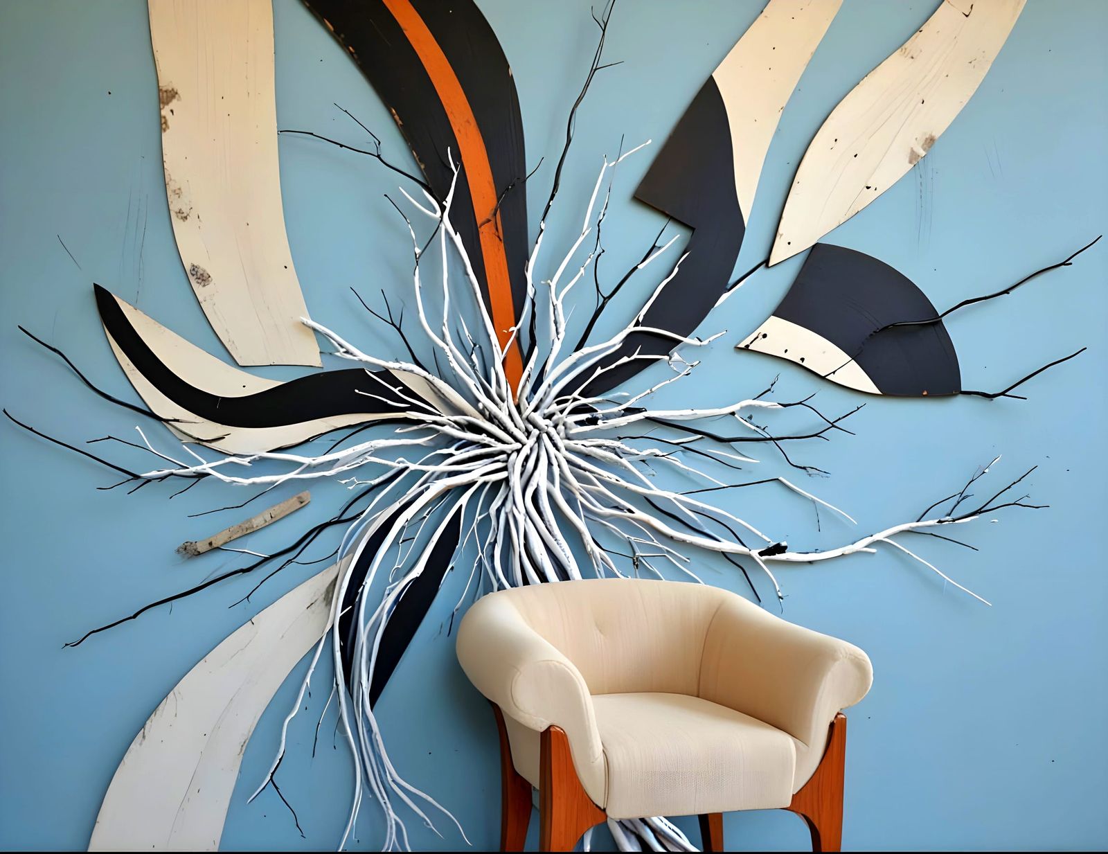 Primitive Wood Assemblage of Men Under a Tree