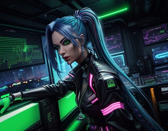 Futuristic DJ Goddess in Neon-Lit Rave
