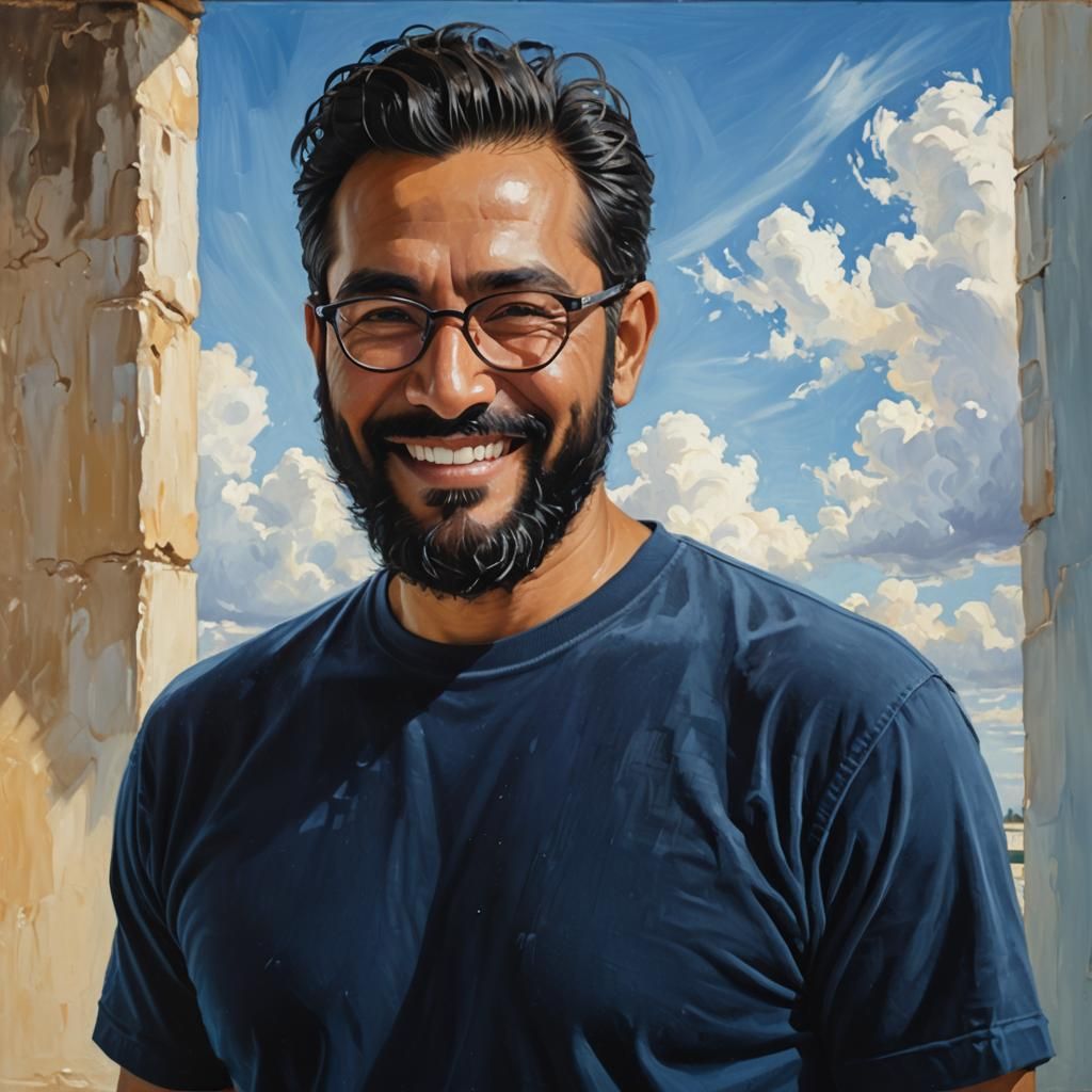 Smiling Man Portrait in Impressionist Oil Painting Style
