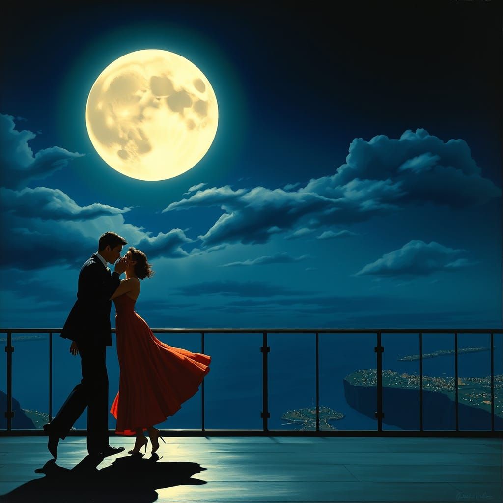 Dramatic Lunar Dance in Impressionist Style