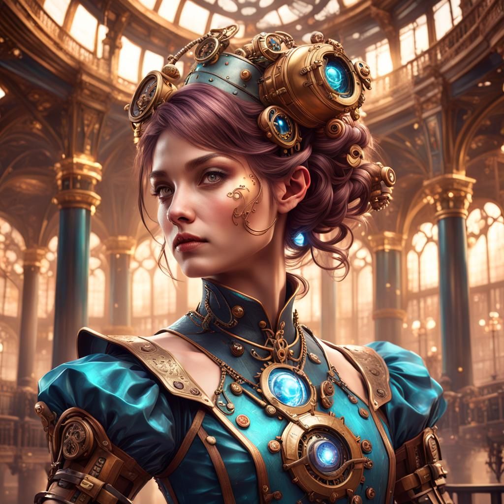 Steampunk Ballerina Portrait in Art Nouveau Style