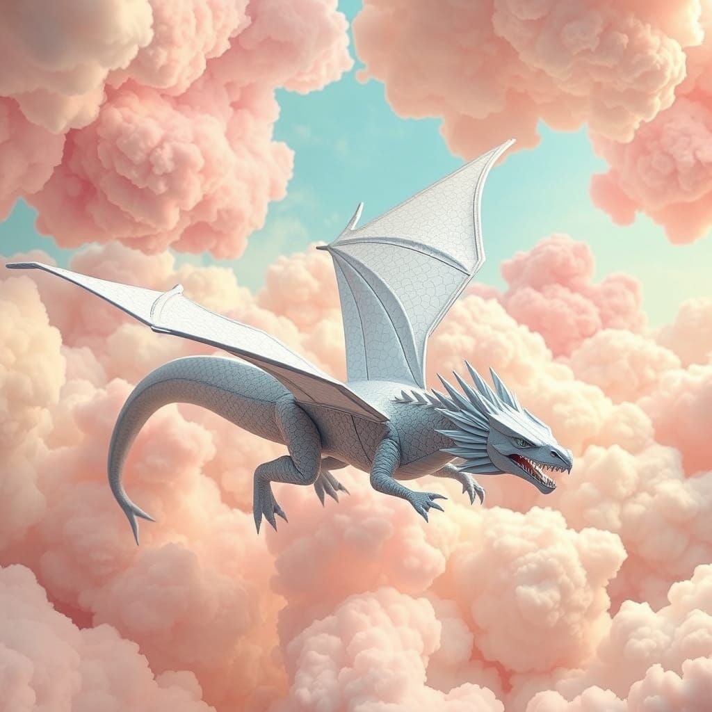 Origami Dragon Soaring Through Pastel Skies