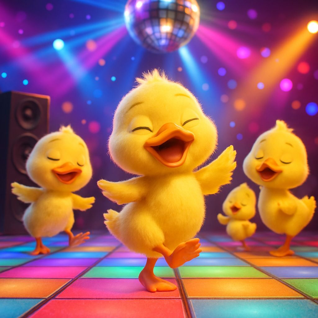 Dancing Ducklings in CGI Disco Cartoon