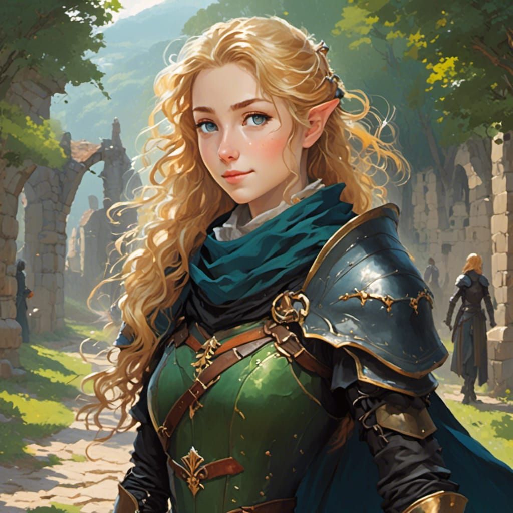 Beautiful Half-Elf in Anime Style with Golden Hair