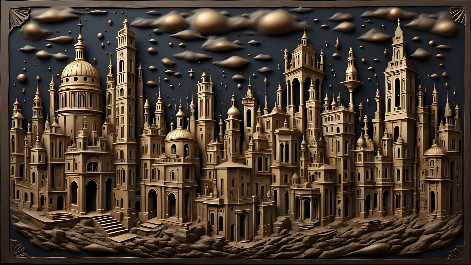 Renaissance Architecture Copper Frieze with Hemispherical Do...