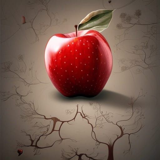 Surreal Apple Falling From Tree, 3D Render