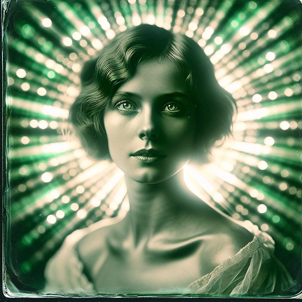 Ethereal Glassplate Portrait with Moldavite Starburst