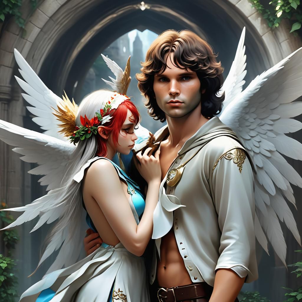 Jim Morrison with Elf Angel in Anime Style