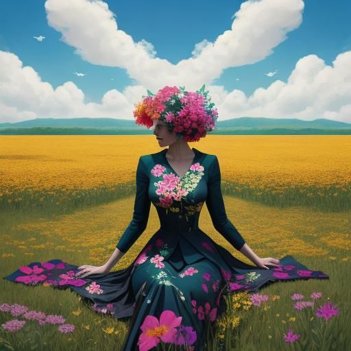 Flower Blooms from Girl: Pop Art Screen Print